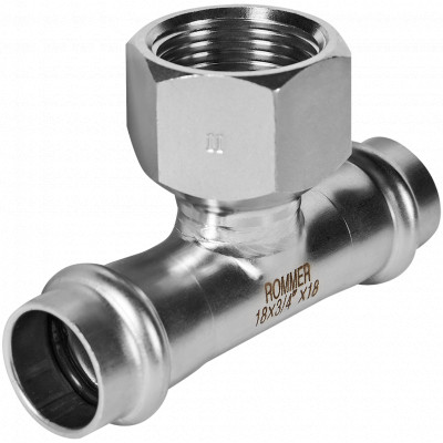 ROMMER RSS-0015-001834 ROMMER Тройник-переходник-ВР, 18х3/4, из нержавеющей стали прессовой