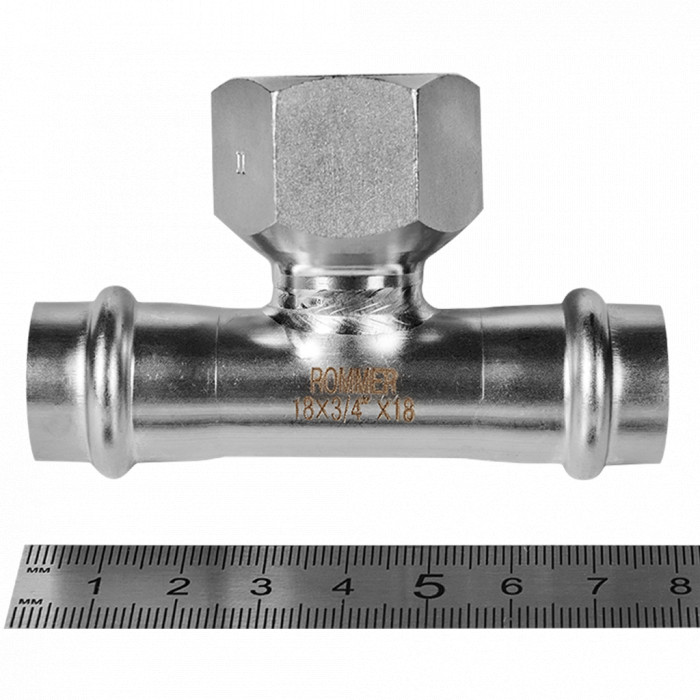 ROMMER RSS-0015-001834 ROMMER Тройник-переходник-ВР, 18х3/4, из нержавеющей стали прессовой