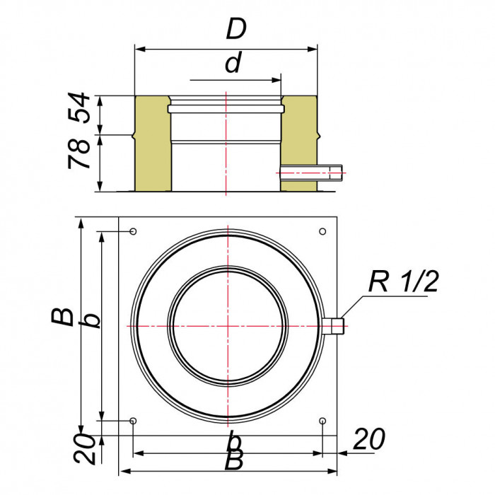 Опора нижняя с боковым выпуском конденсата D100/200, AISI 321/304 (Вулкан)