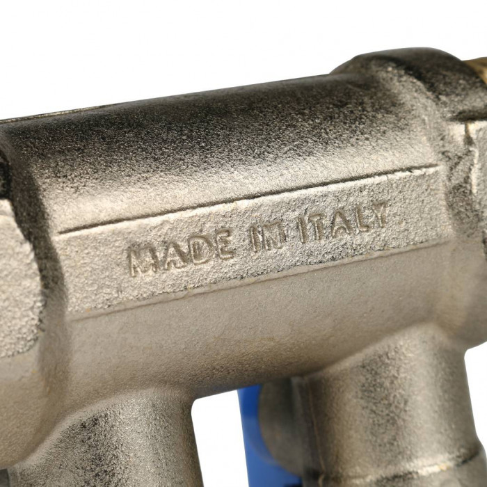 STOUT Коллектор с шаровыми кранами 1", 2 отвода 1/2" (синие ручки)