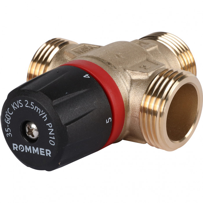 ROMMER RVM-0232-256025 Термостатический смесительный клапан для систем отопления и ГВС 1 НР 35-60°С KV 2,5 (боковое смешивание)