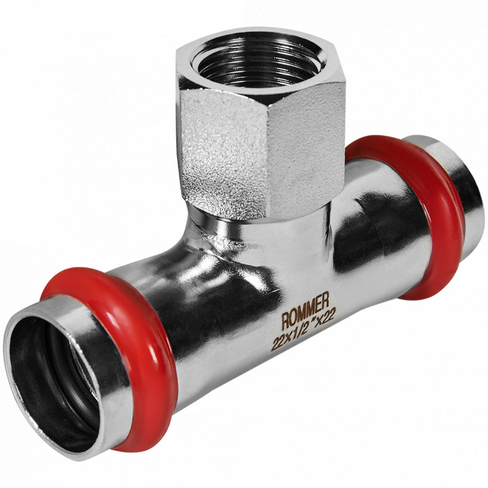 ROMMER RSS-0015-002212 ROMMER Тройник-переходник-ВР, 22х1/2, из нержавеющей стали прессовой