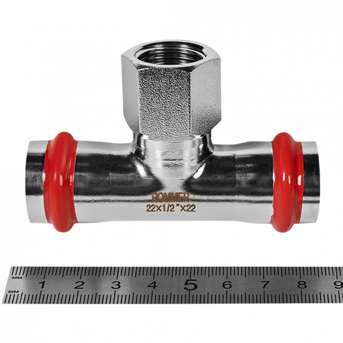 ROMMER RSS-0015-002212 ROMMER Тройник-переходник-ВР, 22х1/2, из нержавеющей стали прессовой