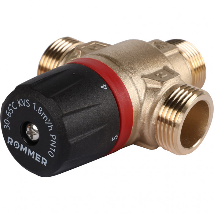 ROMMER RVM-1121-186520 Термостатический смесительный клапан для систем отопления и ГВС 3/4 НР 30-65°С KV 1,8 (центральное смешивание)