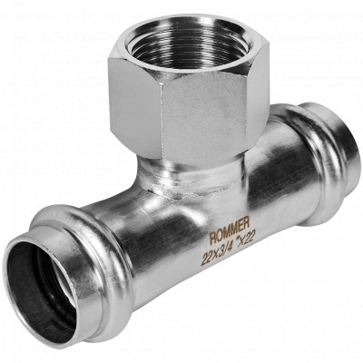 ROMMER RSS-0015-002234 ROMMER Тройник-переходник-ВР, 22х3/4, из нержавеющей стали прессовой