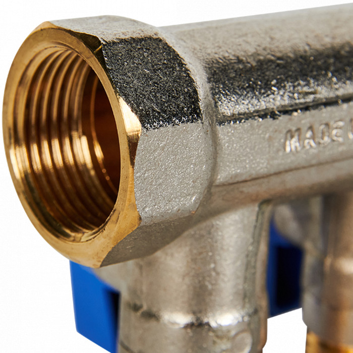 STOUT Коллектор с шаровыми кранами 3/4", 2 отвода 1/2" (синие ручки)