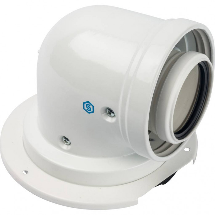 STOUT   Элемент дымохода конденсац. адаптер 90° DN60/100 м/п PP-AL с фланцем (совместим. с Bosch)