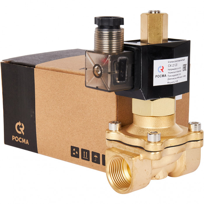 Клапан электромагнитный (соленоидный) двухходовой РОСМА СК-21-20 нормально открытый НО, АС 220В,G3/4, Ду20