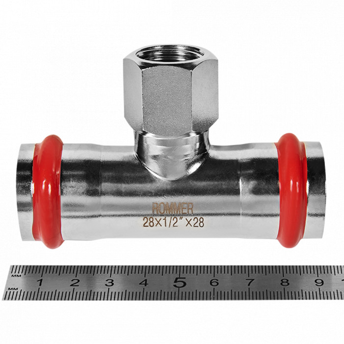 ROMMER RSS-0015-002812 ROMMER Тройник-переходник-ВР, 28х1/2, из нержавеющей стали прессовой