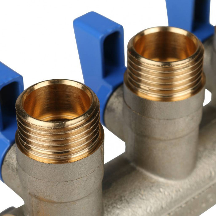 STOUT Коллектор с шаровыми кранами 3/4", 3 отвода 1/2" (синие ручки)