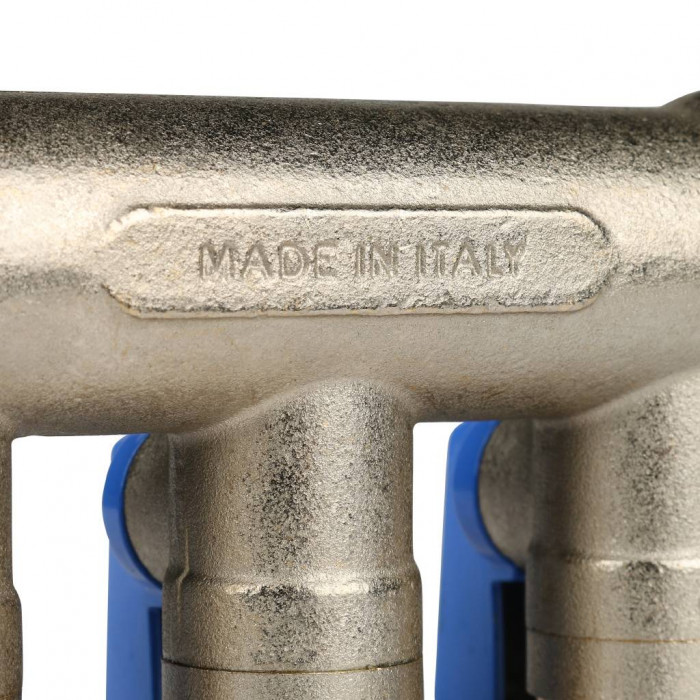 STOUT Коллектор с шаровыми кранами 3/4", 3 отвода 1/2" (синие ручки)