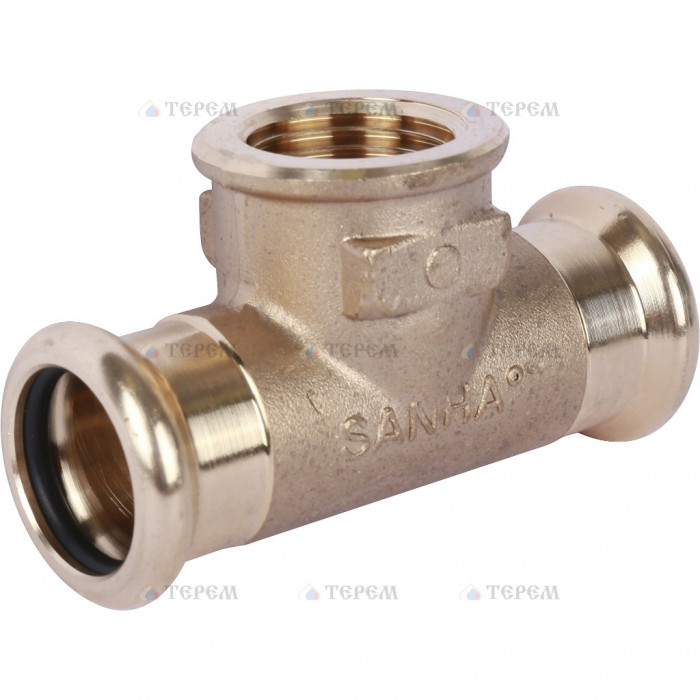 Sanha 8130G пресс-фитинг, бронза, тройник ВПр-ВР-ВПр 18x1/2x18 для медных труб прессовой
