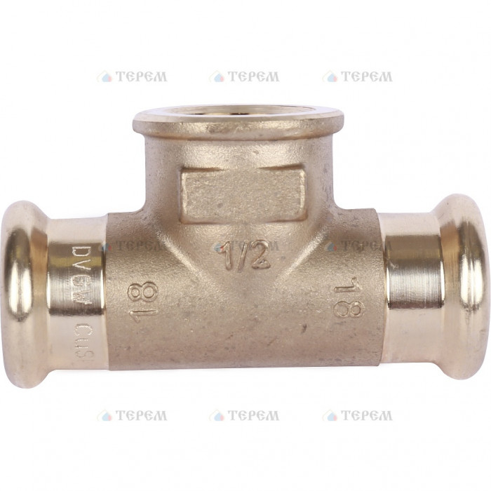 Sanha 8130G пресс-фитинг, бронза, тройник ВПр-ВР-ВПр 18x1/2x18 для медных труб прессовой