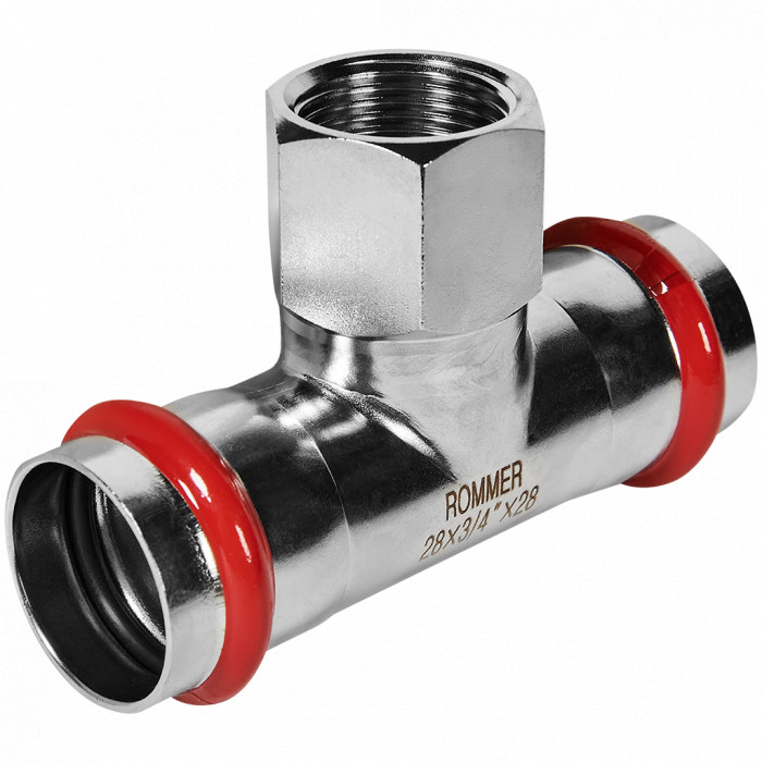 ROMMER RSS-0015-002834 ROMMER Тройник-переходник-ВР, 28х3/4, из нержавеющей стали прессовой