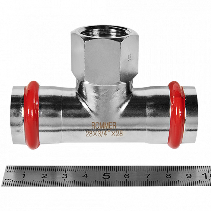 ROMMER RSS-0015-002834 ROMMER Тройник-переходник-ВР, 28х3/4, из нержавеющей стали прессовой