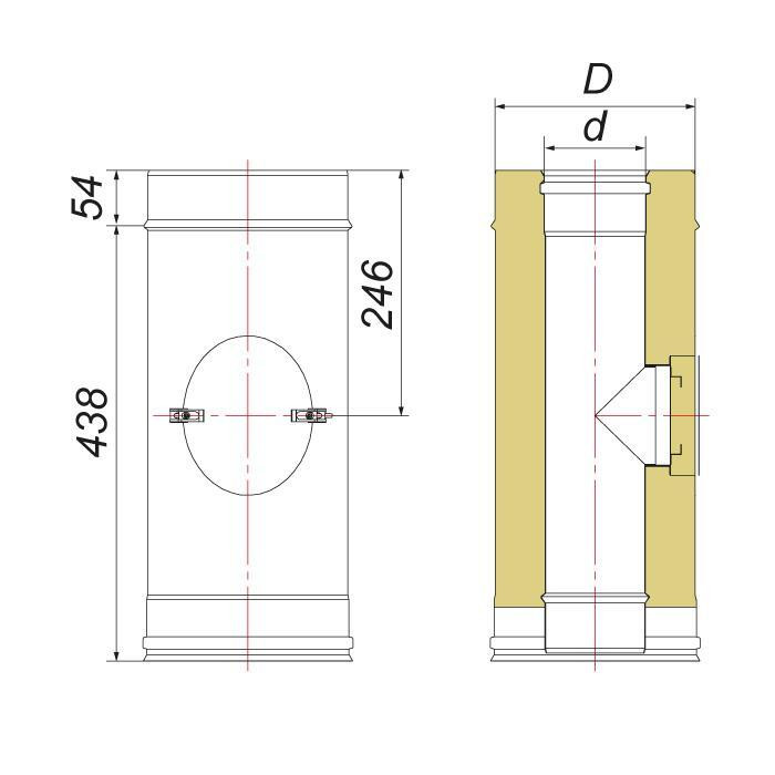 Труба с лючком ревизии D120/220, AISI 321/304 (Вулкан)