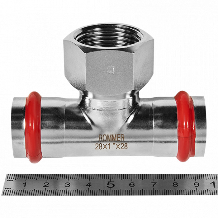 ROMMER RSS-0015-000281 ROMMER Тройник-переходник-ВР, 28х1, из нержавеющей стали прессовой