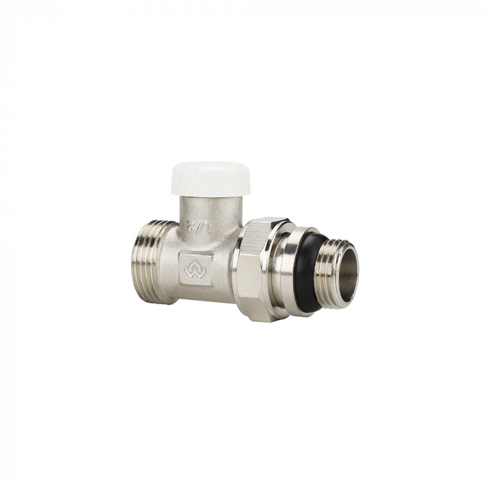 Запорный радиаторный клапан (вентиль) ручной регулировки Varmega VM10312, 1/2" x 3/4"EK НР, прямой, с самоуплотняющимся полусгоном