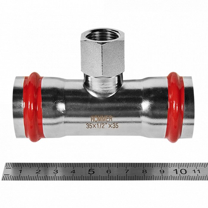 ROMMER RSS-0015-003512 ROMMER Тройник-переходник-ВР, 35х1/2, из нержавеющей стали прессовой