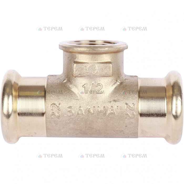 Sanha 8130G пресс-фитинг, бронза, тройник ВПр-ВР-ВПр 22x1/2x22 для медных труб прессовой