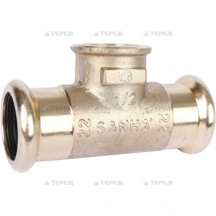 Sanha 8130G пресс-фитинг, бронза, тройник ВПр-ВР-ВПр 22x1/2x22 для медных труб прессовой