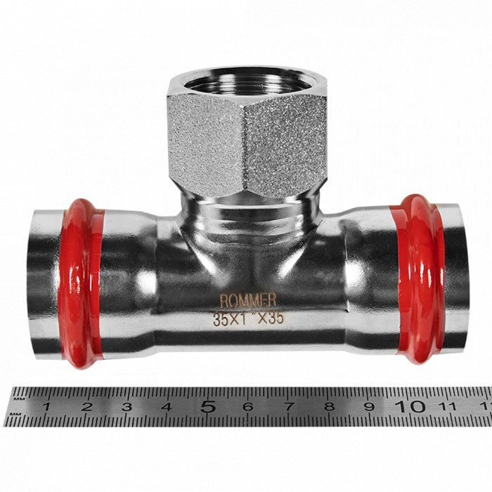 ROMMER RSS-0015-000351 ROMMER Тройник-переходник-ВР, 35х1, из нержавеющей стали прессовой