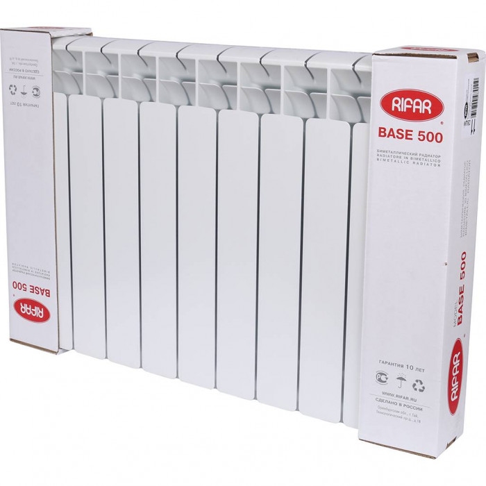 Биметаллический радиатор RIFAR BASE 500, 11 секций, боковое подключение, белый