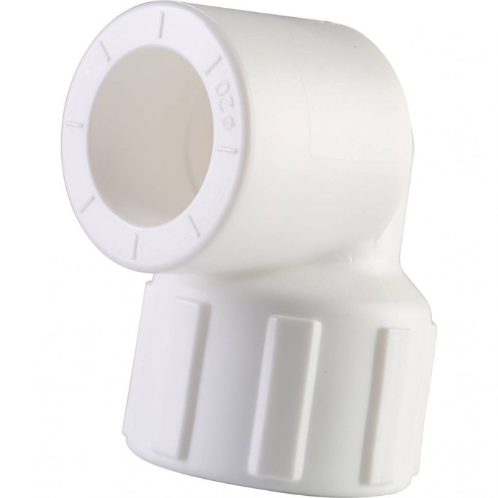 Угольник Политэк 20x1/2 с внутренней резьбой для полипропиленовых труб под сварку (цвет белый)