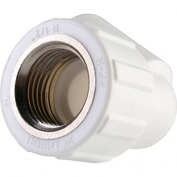 Угольник Политэк 20x1/2 с внутренней резьбой для полипропиленовых труб под сварку (цвет белый)