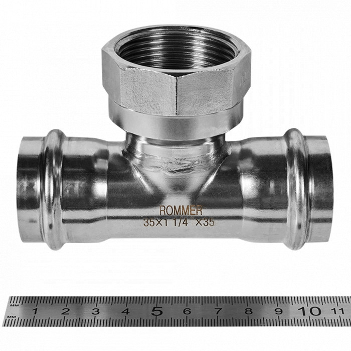 ROMMER RSS-0015-035114 ROMMER Тройник-переходник-ВР, 35х1 1/4, из нержавеющей стали прессовой